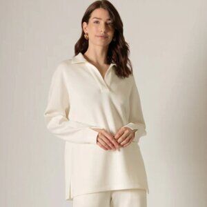 P Cill Harriet Collared Long Sleeve Butter Modal Top Ivory Neutral Minimalist